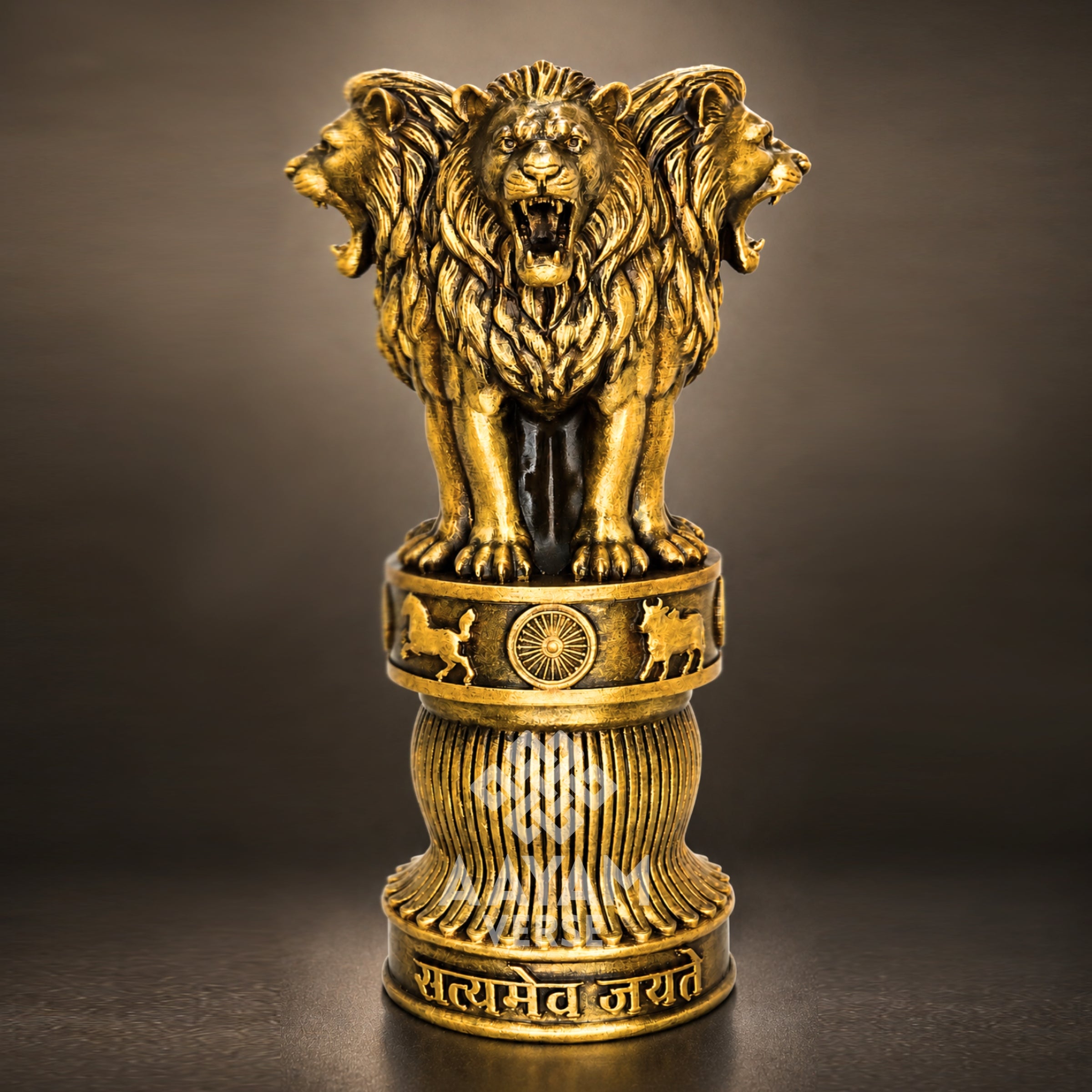 Rising Roar Ashok Stambh – 8 Inch Antique Gold Lion | Symbol of New India Strength & Pride