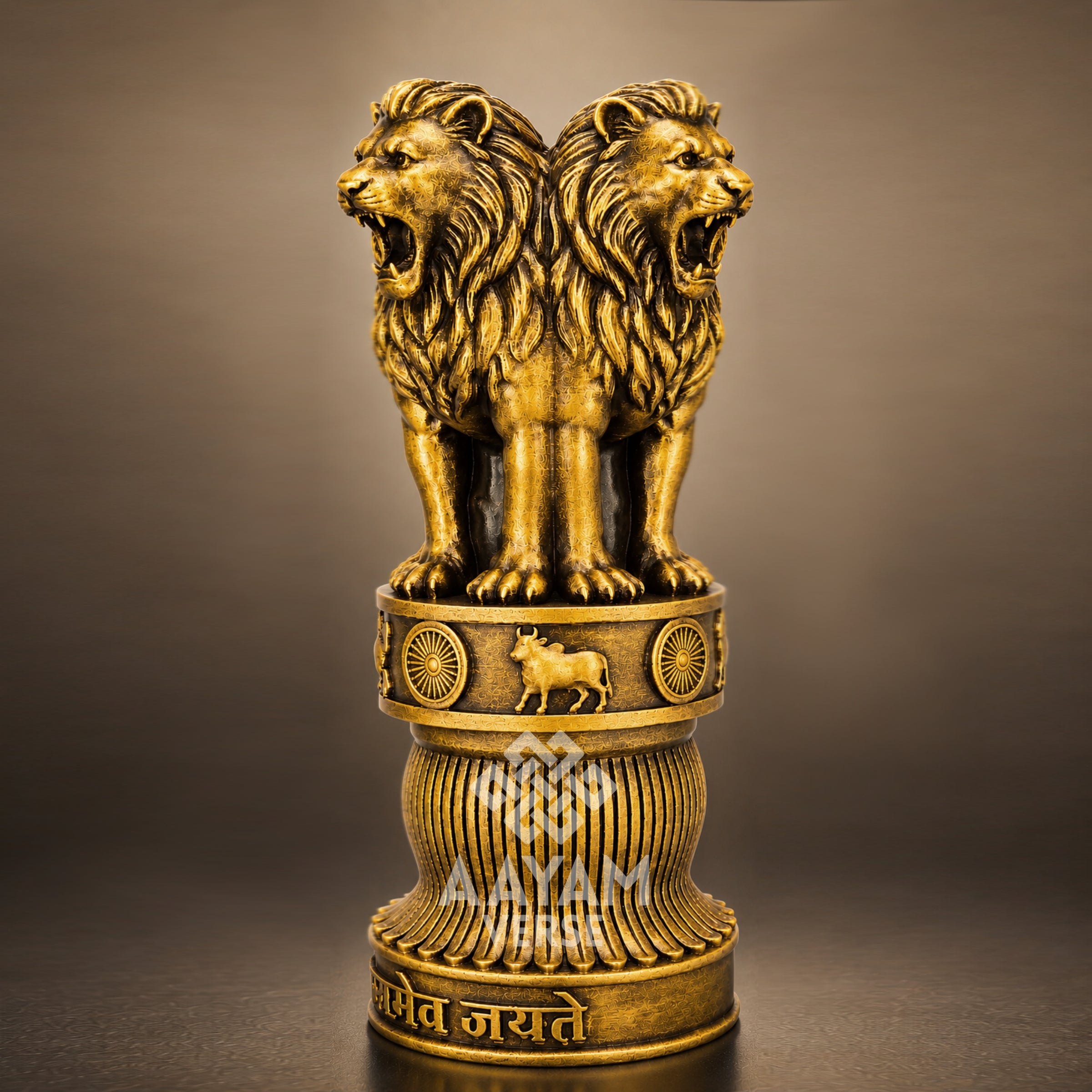 Rising Roar Ashok Stambh – 8 Inch Antique Gold Lion | Symbol of New India Strength & Pride