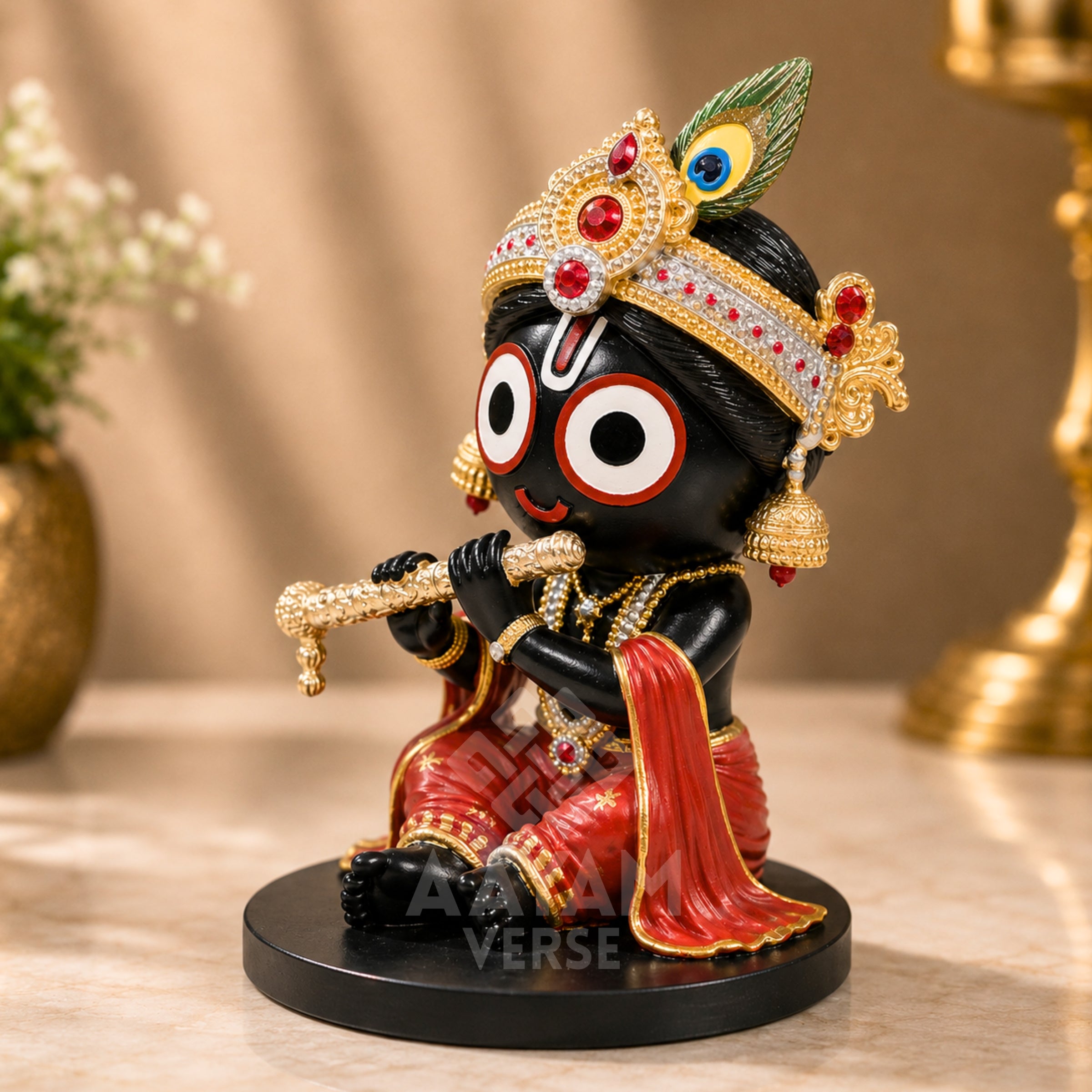 Bal Jagannath Murti for Car Dashboard – 3.5 Inch Resin Idol | Shubh Yatra Blessing | Hand-Painted Mini Jagannath Ji Statue for Car, Home & Gift