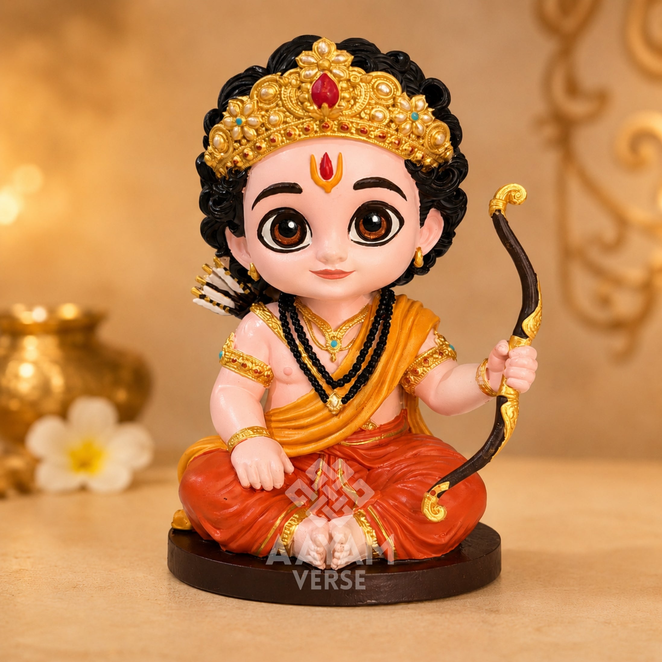 AayamVerse Ayodhya Nandan Ram Ji Murti for Car Dashboard | 3.5 Inch Premium Resin Idol | Balroop Ram Statue with Bow | Hand-Painted Hindu God Murti for Home Decor, Office Desk, Temple & Gifting