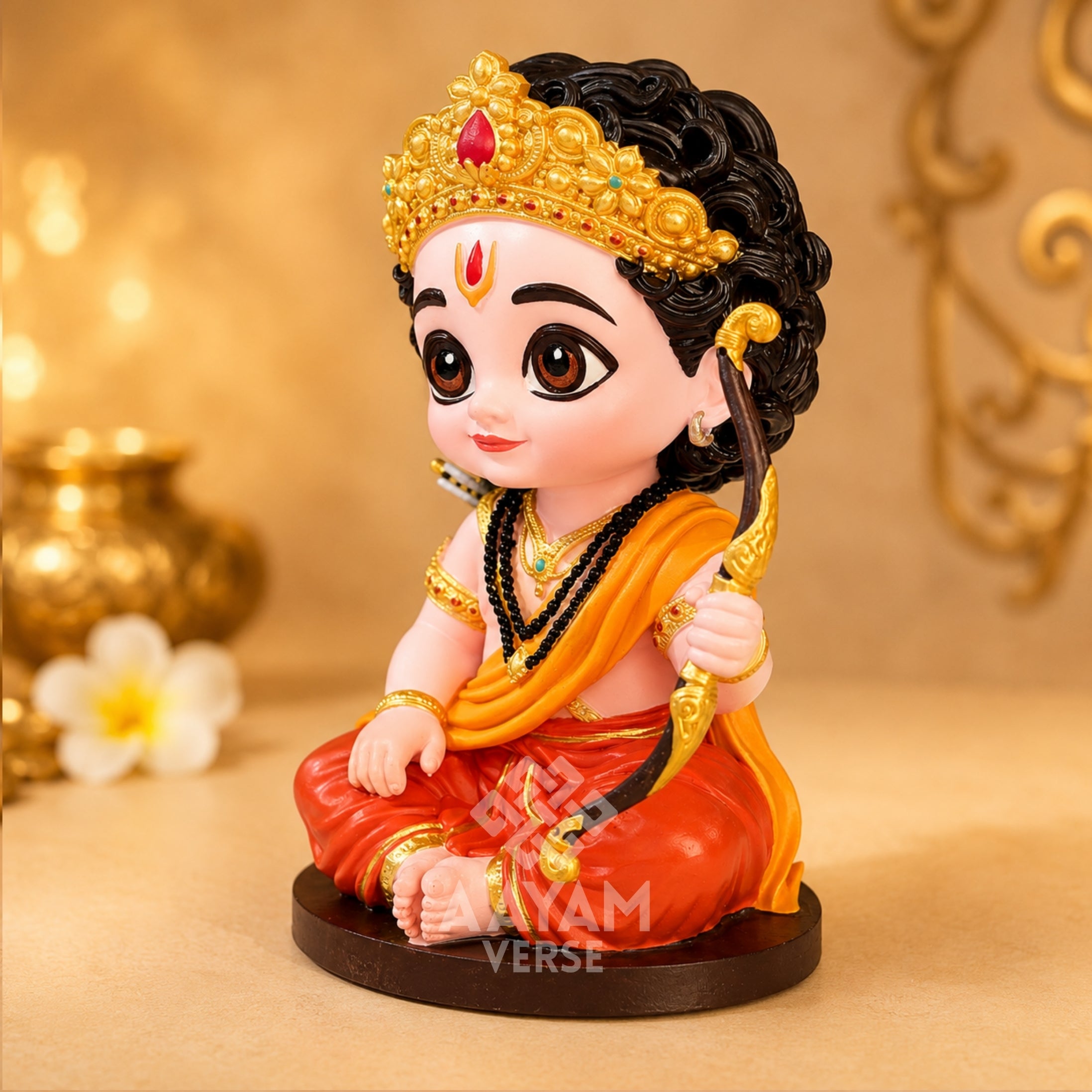 AayamVerse Ayodhya Nandan Ram Ji Murti for Car Dashboard | 3.5 Inch Premium Resin Idol | Balroop Ram Statue with Bow | Hand-Painted Hindu God Murti for Home Decor, Office Desk, Temple & Gifting