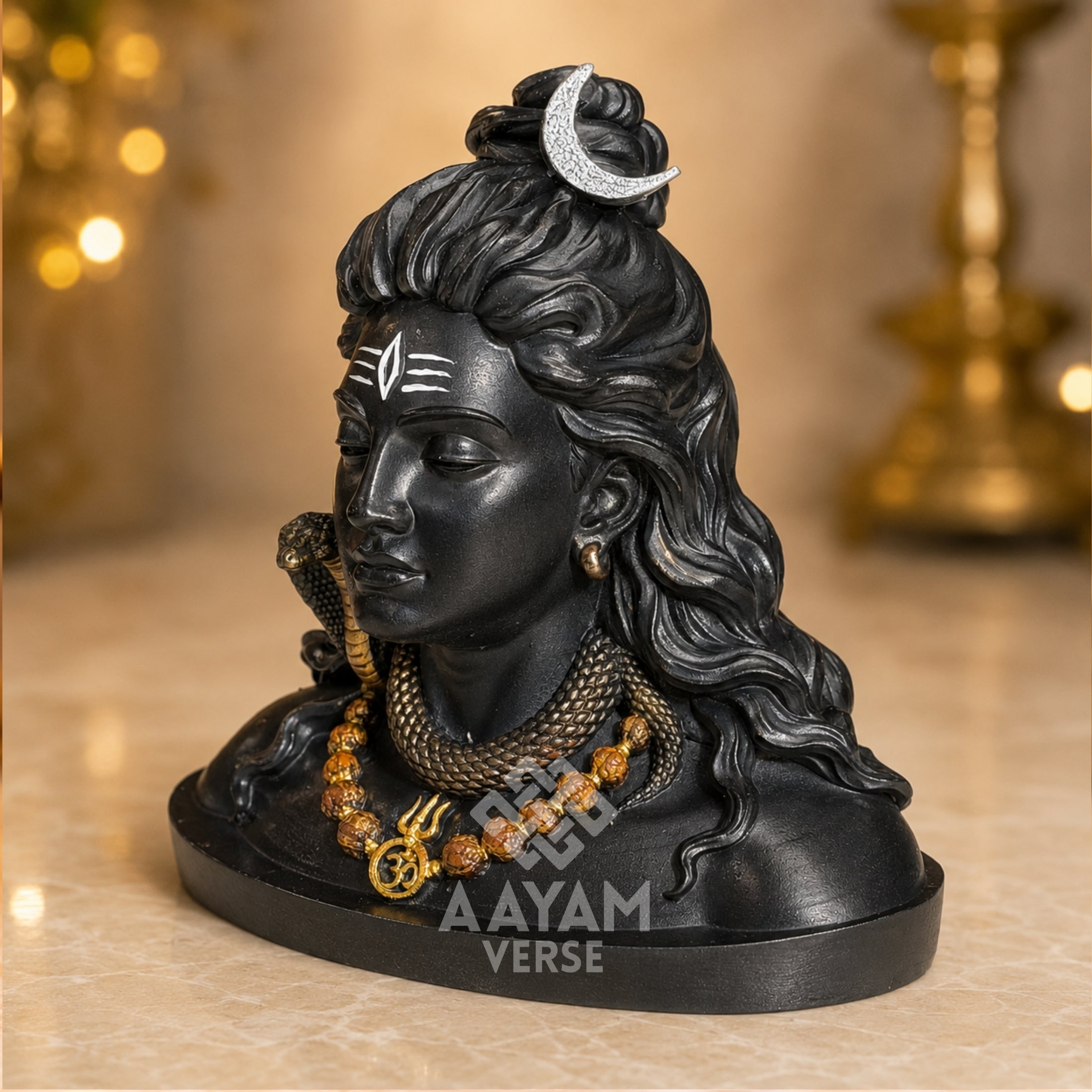 AAYAMVERSE Adiyogi Shiv Ji Idol – 3.5 Inch Premium Hand-Painted Resin Car Dashboard Murti | Mahadev Bust Statue for Home, Office & Pooja Room