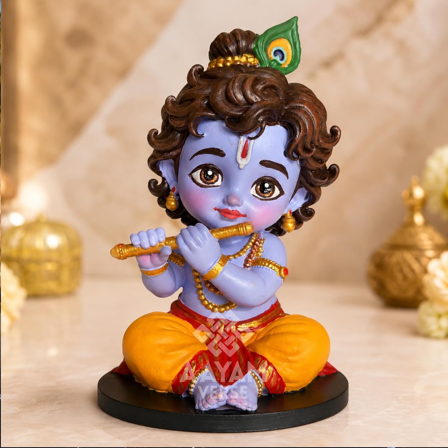 Balroop Blessings Natkhat Krishna Murti-Premium Hand-Painted UV Resin Murti 3.5 Inches
