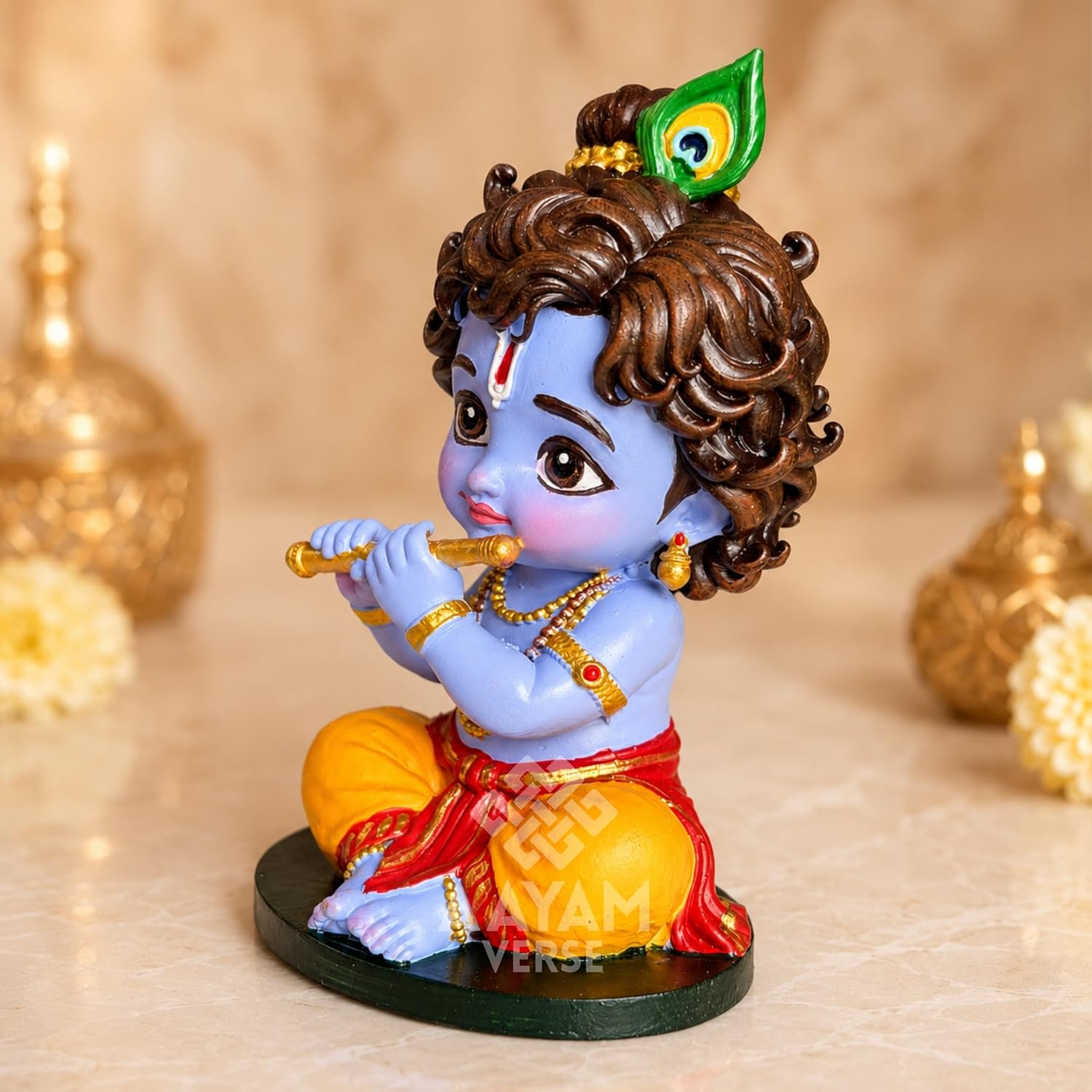 Balroop Blessings Natkhat Krishna Murti-Premium Hand-Painted UV Resin Murti 3.5 Inches