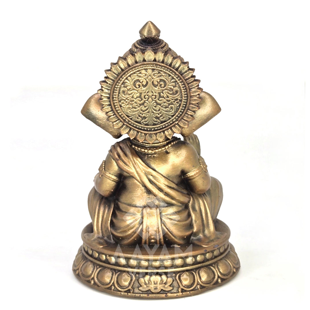 AayamVerse Sumukha Ganesh Idol – Antique Gold Finish | 4 Inch UV Resin Lord Ganesha Murti for Car Dashboard, Home Temple, Office Decor & Gifting
