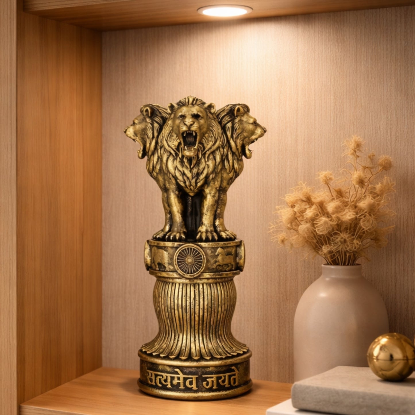 Rising Roar Ashok Stambh – 8 Inch Antique Gold Lion | Symbol of New India Strength & Pride