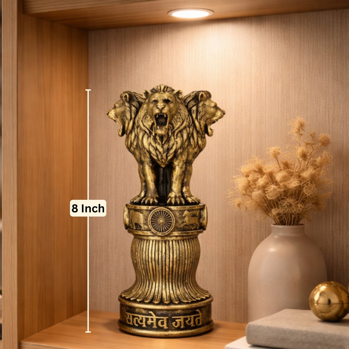 Rising Roar Ashok Stambh – 8 Inch Antique Gold Lion | Symbol of New India Strength & Pride
