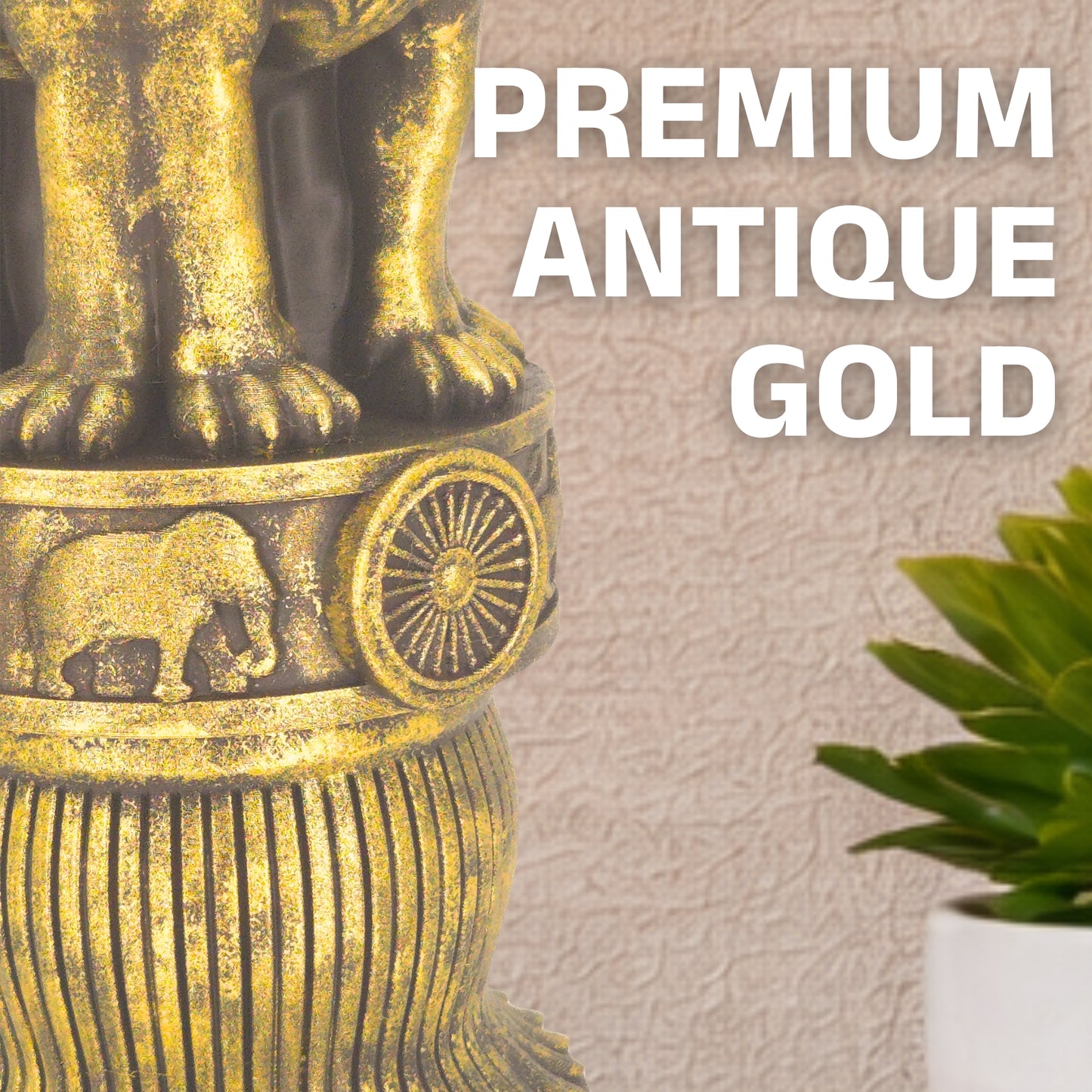 Rising Roar Ashok Stambh – 8 Inch Antique Gold Lion | Symbol of New India Strength & Pride