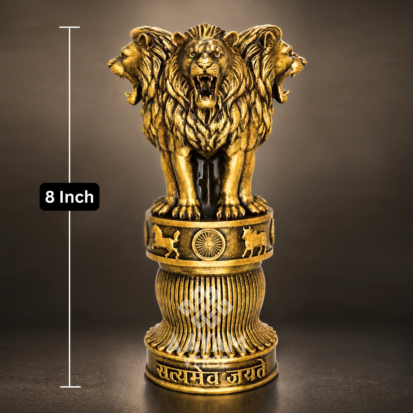 Rising Roar Ashok Stambh – 8 Inch Antique Gold Lion | Symbol of New India Strength & Pride