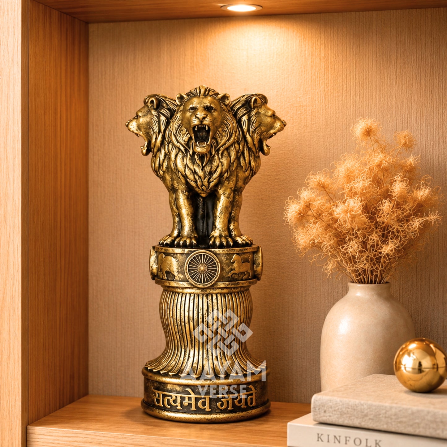Rising Roar Ashok Stambh – 8 Inch Antique Gold Lion | Symbol of New India Strength & Pride
