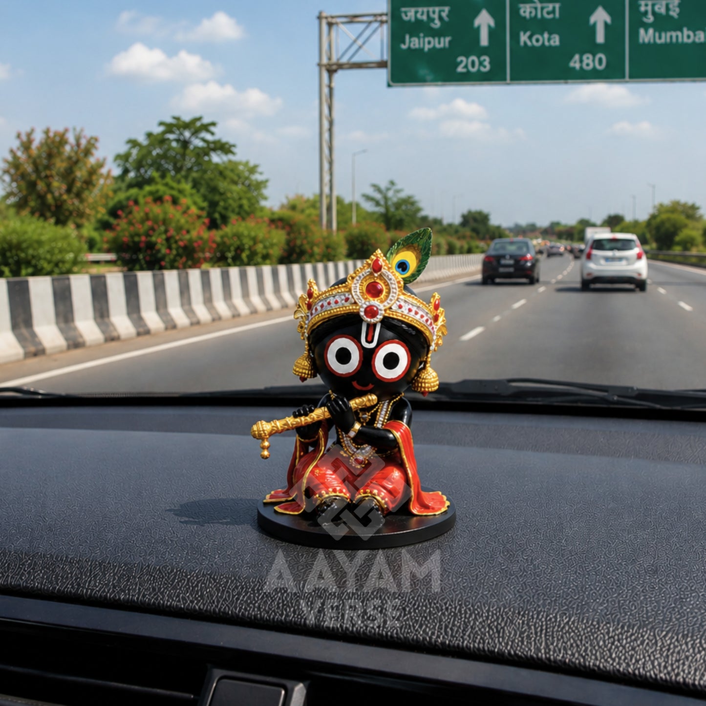 Bal Jagannath Murti for Car Dashboard – 3.5 Inch Resin Idol | Shubh Yatra Blessing | Hand-Painted Mini Jagannath Ji Statue for Car, Home & Gift