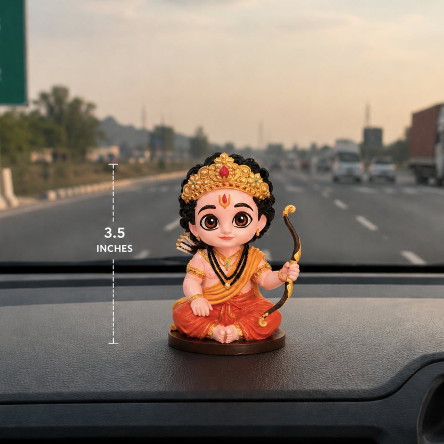 AayamVerse Ayodhya Nandan Ram Ji Murti for Car Dashboard | 3.5 Inch Premium Resin Idol | Balroop Ram Statue with Bow | Hand-Painted Hindu God Murti for Home Decor, Office Desk, Temple & Gifting