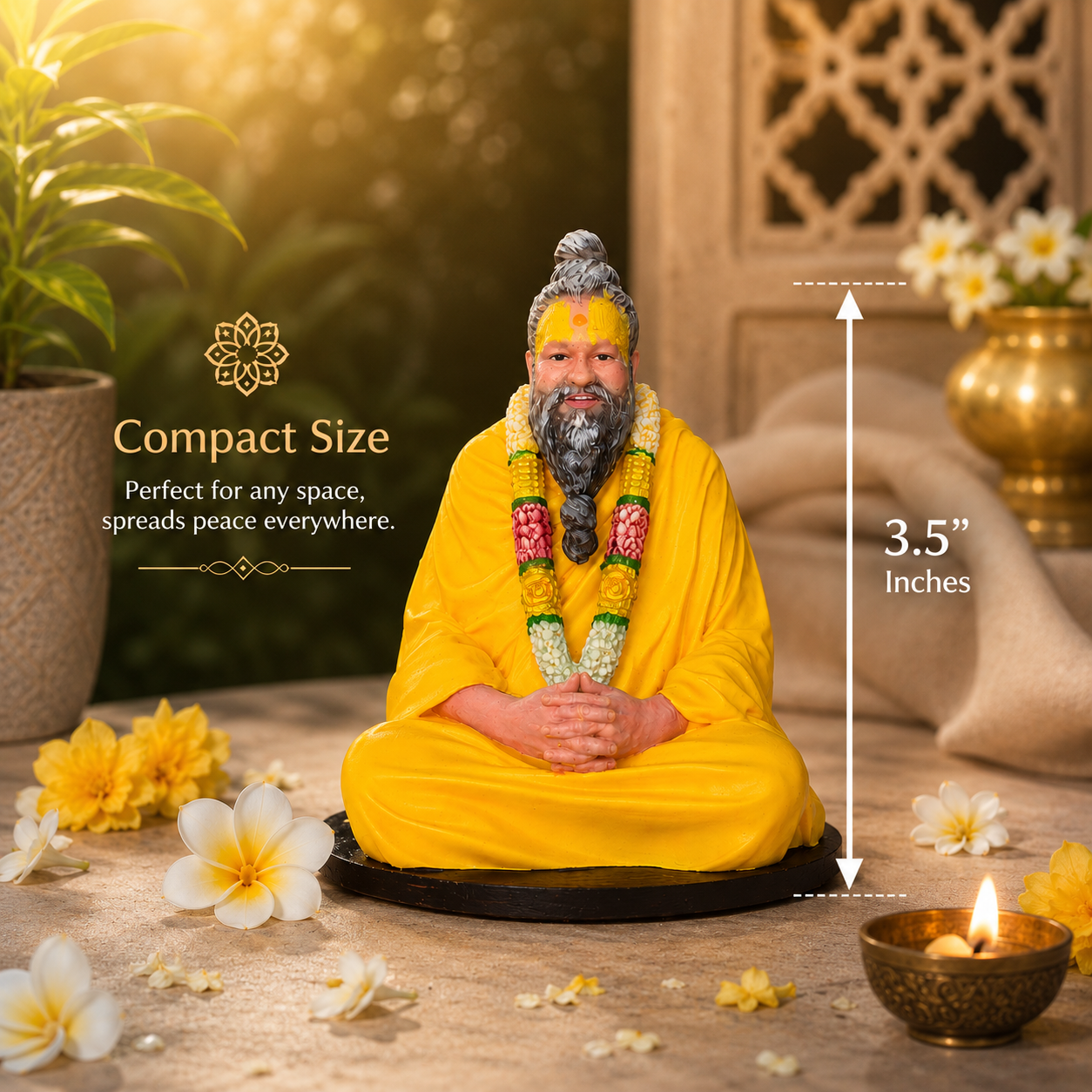 AAYAMVERSE Premanand Maharaj Ji Resin Idol-3.5 Inch | Hand-Painted Spiritual Idol for Car Dashboard, Home Temple & Office Decor