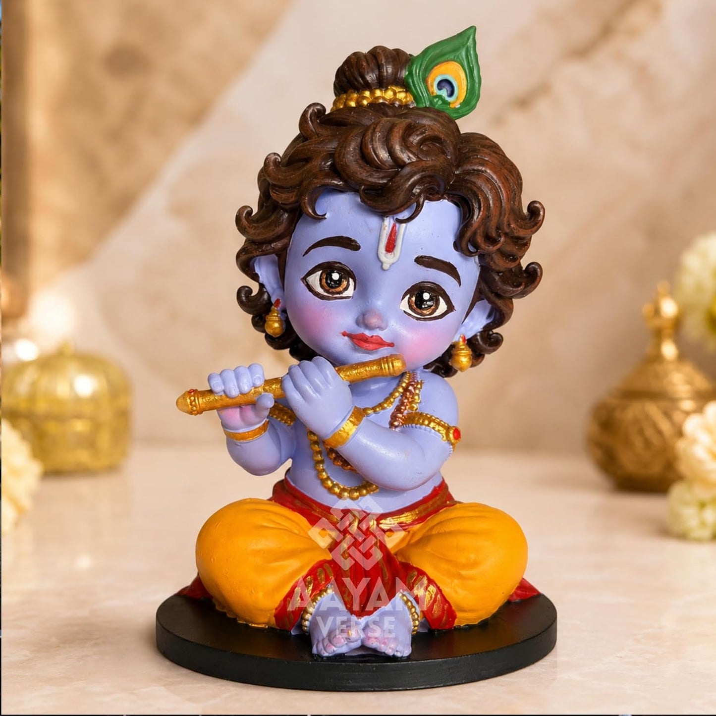 Balroop Blessings Natkhat Krishna Murti-Premium Hand-Painted UV Resin Murti 3.5 Inches