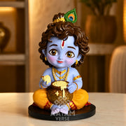 AAYAMVERSE Makhanchor Krishna Idol for Car Dashboard & Home Decor | 3.5 Inch UV Resin Hand-Painted Murti | Bal Krishna Makhan Chor Statue | Premium Collectible Hindu God Idol | Temple, Office & Gift