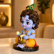 AAYAMVERSE Makhanchor Krishna Idol for Car Dashboard & Home Decor | 3.5 Inch UV Resin Hand-Painted Murti | Bal Krishna Makhan Chor Statue | Premium Collectible Hindu God Idol | Temple, Office & Gift