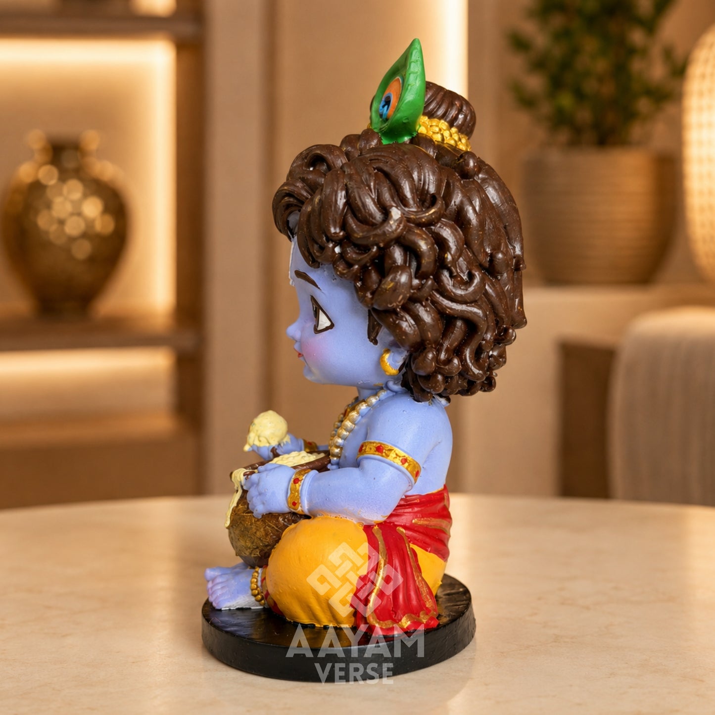 AAYAMVERSE Makhanchor Krishna Idol for Car Dashboard & Home Decor | 3.5 Inch UV Resin Hand-Painted Murti | Bal Krishna Makhan Chor Statue | Premium Collectible Hindu God Idol | Temple, Office & Gift