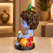 AAYAMVERSE Makhanchor Krishna Idol for Car Dashboard & Home Decor | 3.5 Inch UV Resin Hand-Painted Murti | Bal Krishna Makhan Chor Statue | Premium Collectible Hindu God Idol | Temple, Office & Gift