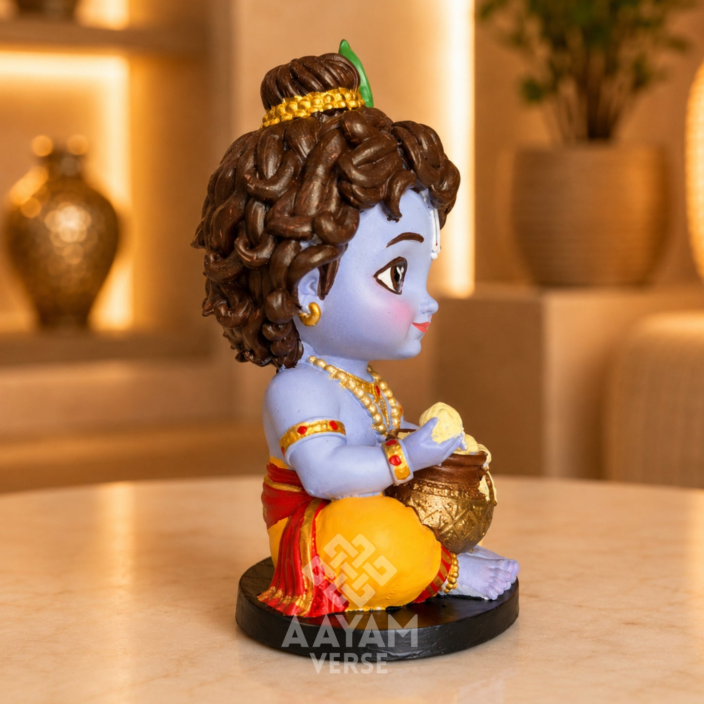 AAYAMVERSE Makhanchor Krishna Idol for Car Dashboard & Home Decor | 3.5 Inch UV Resin Hand-Painted Murti | Bal Krishna Makhan Chor Statue | Premium Collectible Hindu God Idol | Temple, Office & Gift