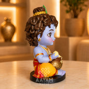 AAYAMVERSE Makhanchor Krishna Idol for Car Dashboard & Home Decor | 3.5 Inch UV Resin Hand-Painted Murti | Bal Krishna Makhan Chor Statue | Premium Collectible Hindu God Idol | Temple, Office & Gift