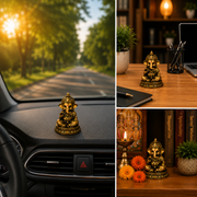 AayamVerse Sumukha Ganesh Idol – Antique Gold Finish | 4 Inch UV Resin Lord Ganesha Murti for Car Dashboard, Home Temple, Office Decor & Gifting