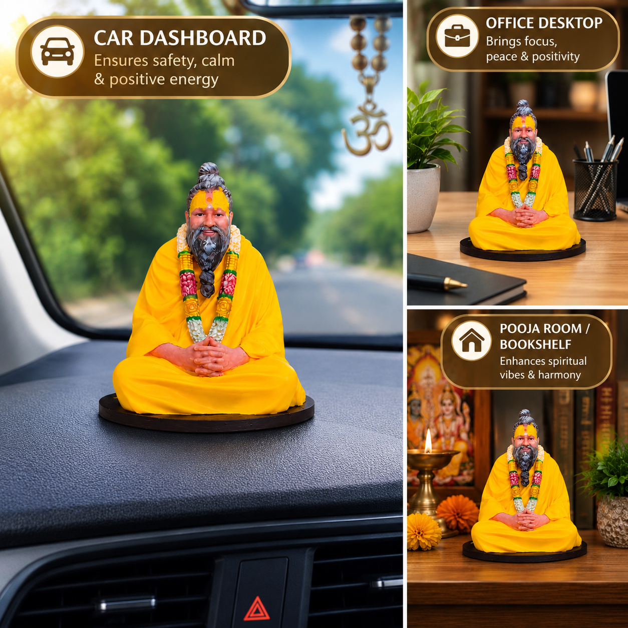 AAYAMVERSE Premanand Maharaj Ji Resin Idol-3.5 Inch | Hand-Painted Spiritual Idol for Car Dashboard, Home Temple & Office Decor
