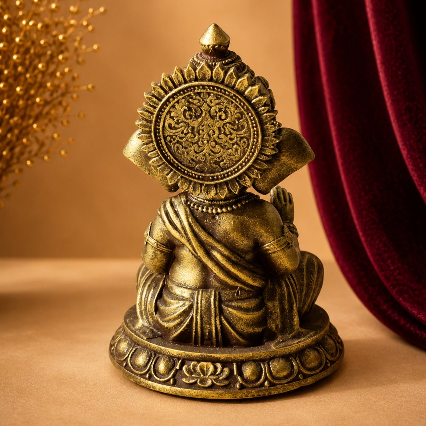 AayamVerse Sumukha Ganesh Idol – Antique Gold Finish | 4 Inch UV Resin Lord Ganesha Murti for Car Dashboard, Home Temple, Office Decor & Gifting