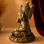 AayamVerse Sumukha Ganesh Idol – Antique Gold Finish | 4 Inch UV Resin Lord Ganesha Murti for Car Dashboard, Home Temple, Office Decor & Gifting