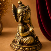 AayamVerse Sumukha Ganesh Idol – Antique Gold Finish | 4 Inch UV Resin Lord Ganesha Murti for Car Dashboard, Home Temple, Office Decor & Gifting