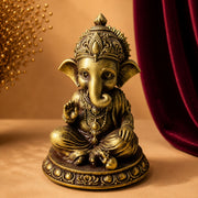 AayamVerse Sumukha Ganesh Idol – Antique Gold Finish | 4 Inch UV Resin Lord Ganesha Murti for Car Dashboard, Home Temple, Office Decor & Gifting